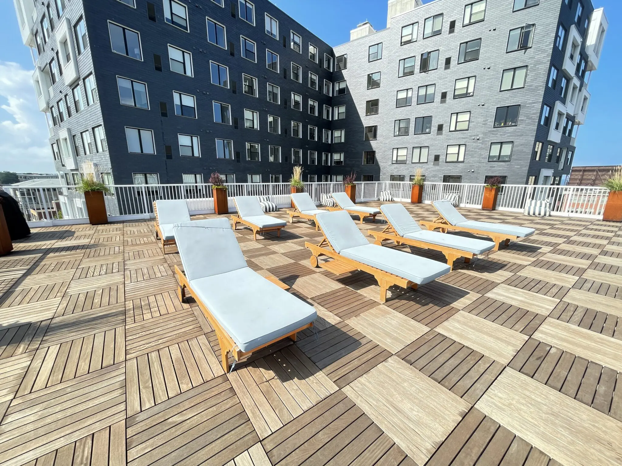 Rooftop SkyWalk Ipe Wood Deck on Skyjack pedestals at Church + State Apartments in Cleveland, OH by Skydeck USA