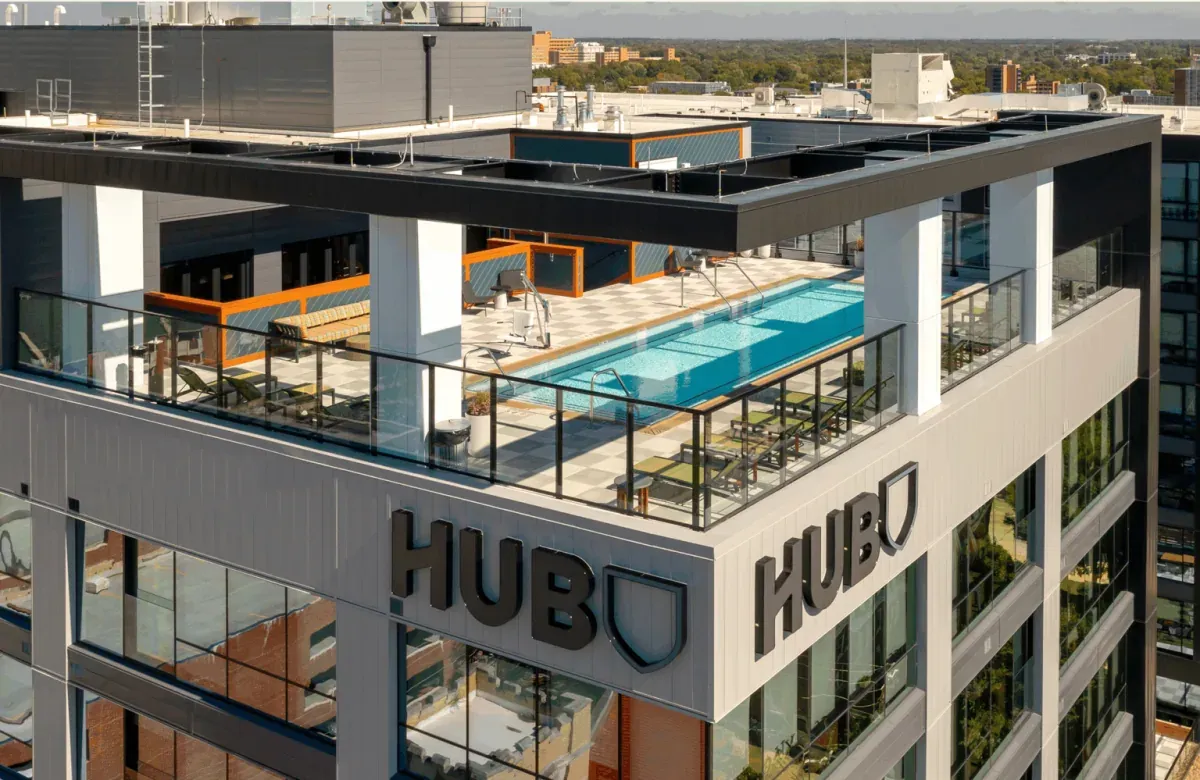 Pool Roof Deck at The Hub on Campus - University of Illinois - Champaign, IL3 - SD-56C Light Gray and SD-91D Lakeshore Concrete Pavers