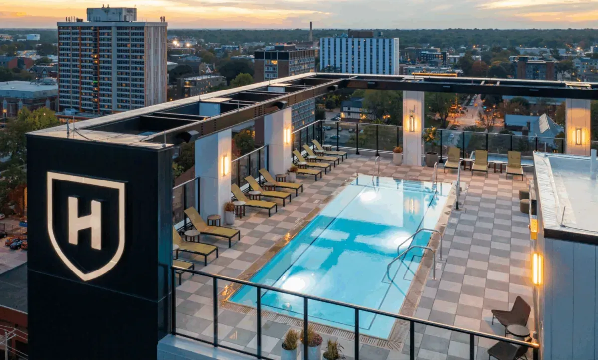 Pool Roof Deck at The Hub on Campus - University of Illinois - Champaign, IL3 - SD-56C Light Gray and SD-91D Lakeshore Concrete Pavers