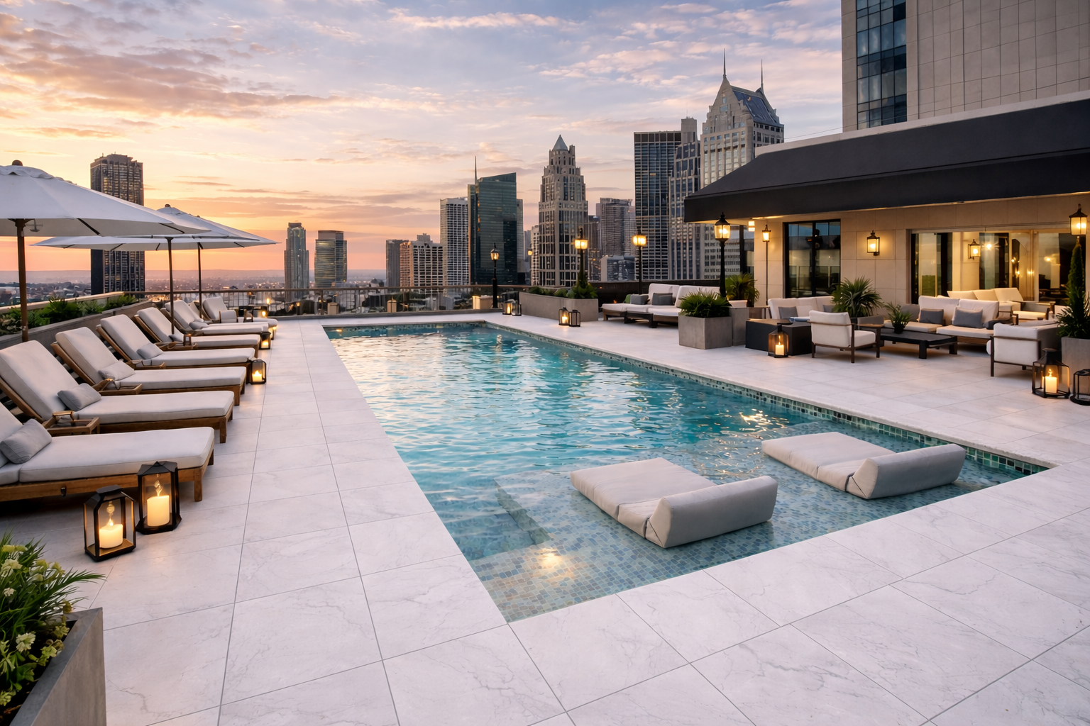 Marble Glacial White 2cm Porcelain Paver - StoneTech Series by Skydeck USA - scene