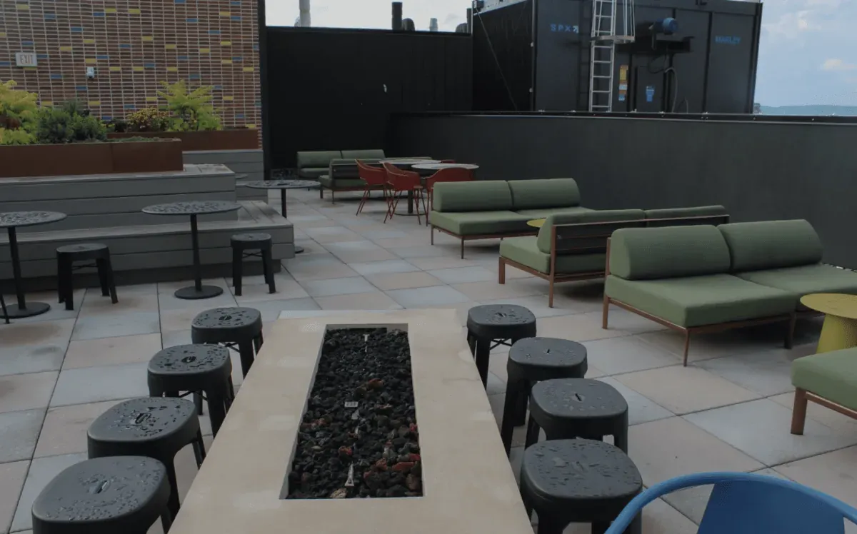 Gas FIre Pit on Roof Deck at Oliv Hetzel at Penn State - State College, PA