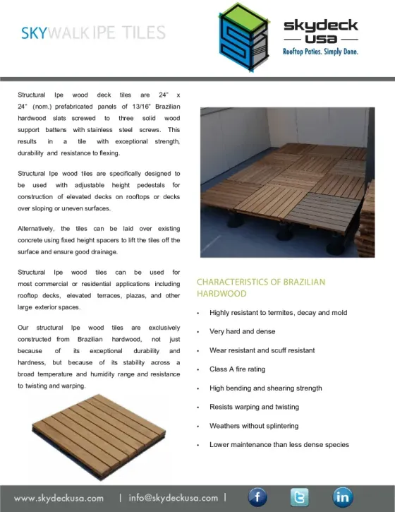 SkyWalk Ipe Deck Tile Technical Data Sheet