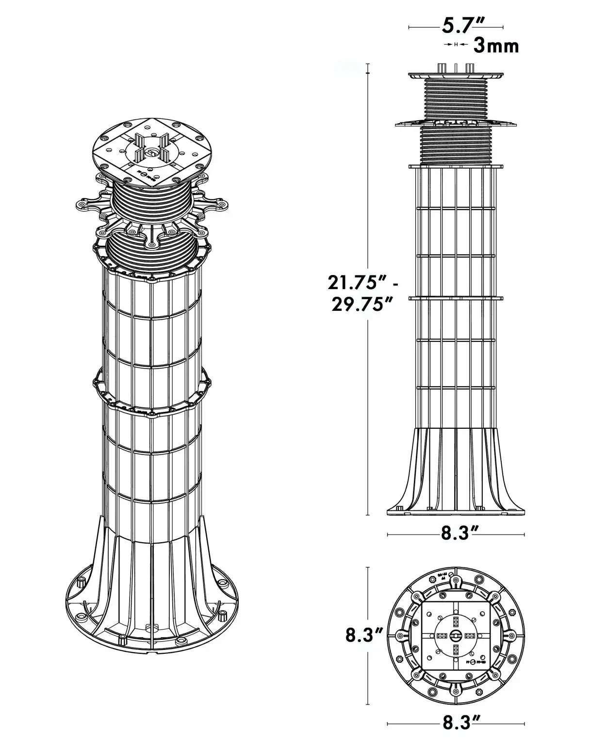 SkyJack SD-XL Pedestal + 2 Extenders Dimension Drawing