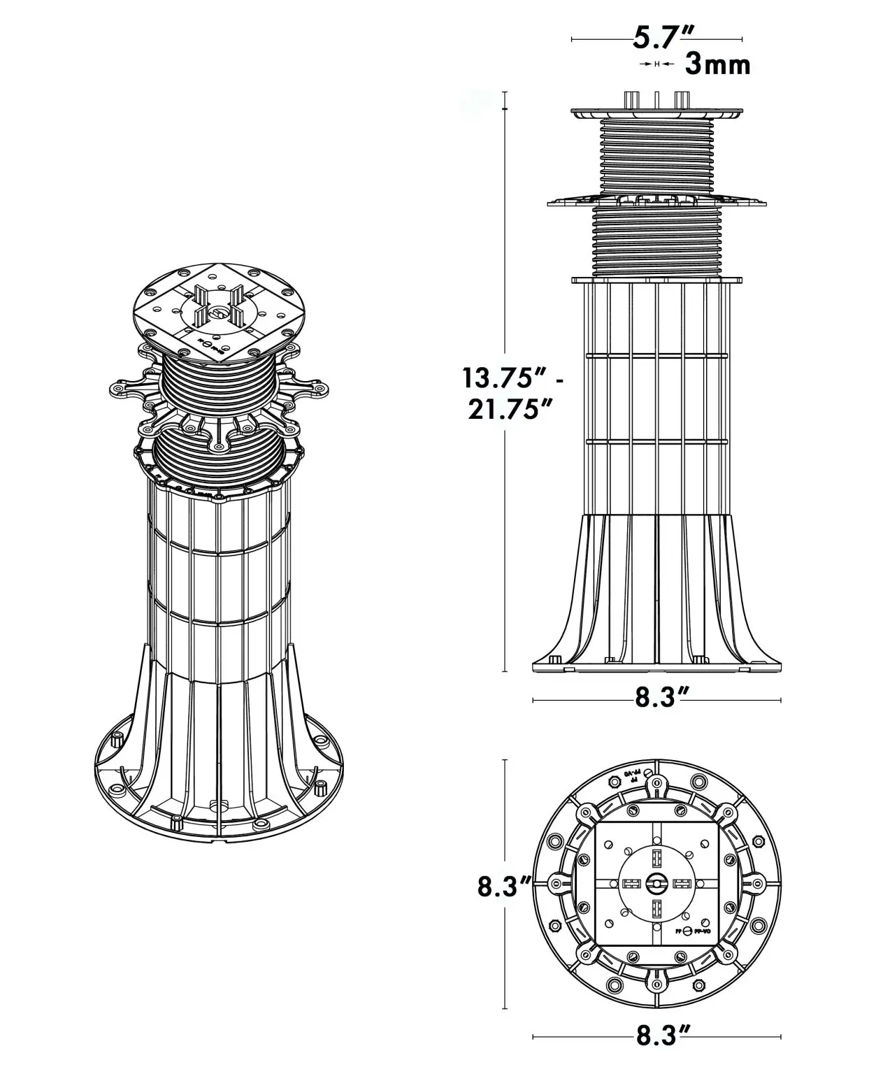 SkyJack SD-XL Pedestal + Extender Dimension Drawing