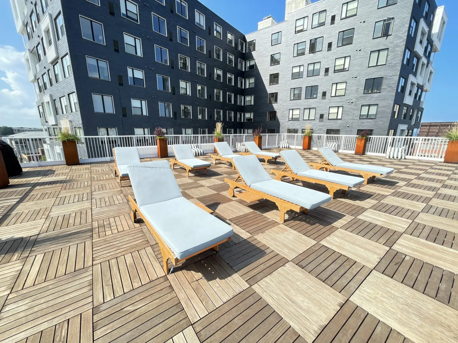 Rooftop SkyWalk Ipe Wood Deck on Skyjack pedestals at Church + State Apartments in Cleveland, OH by Skydeck USA