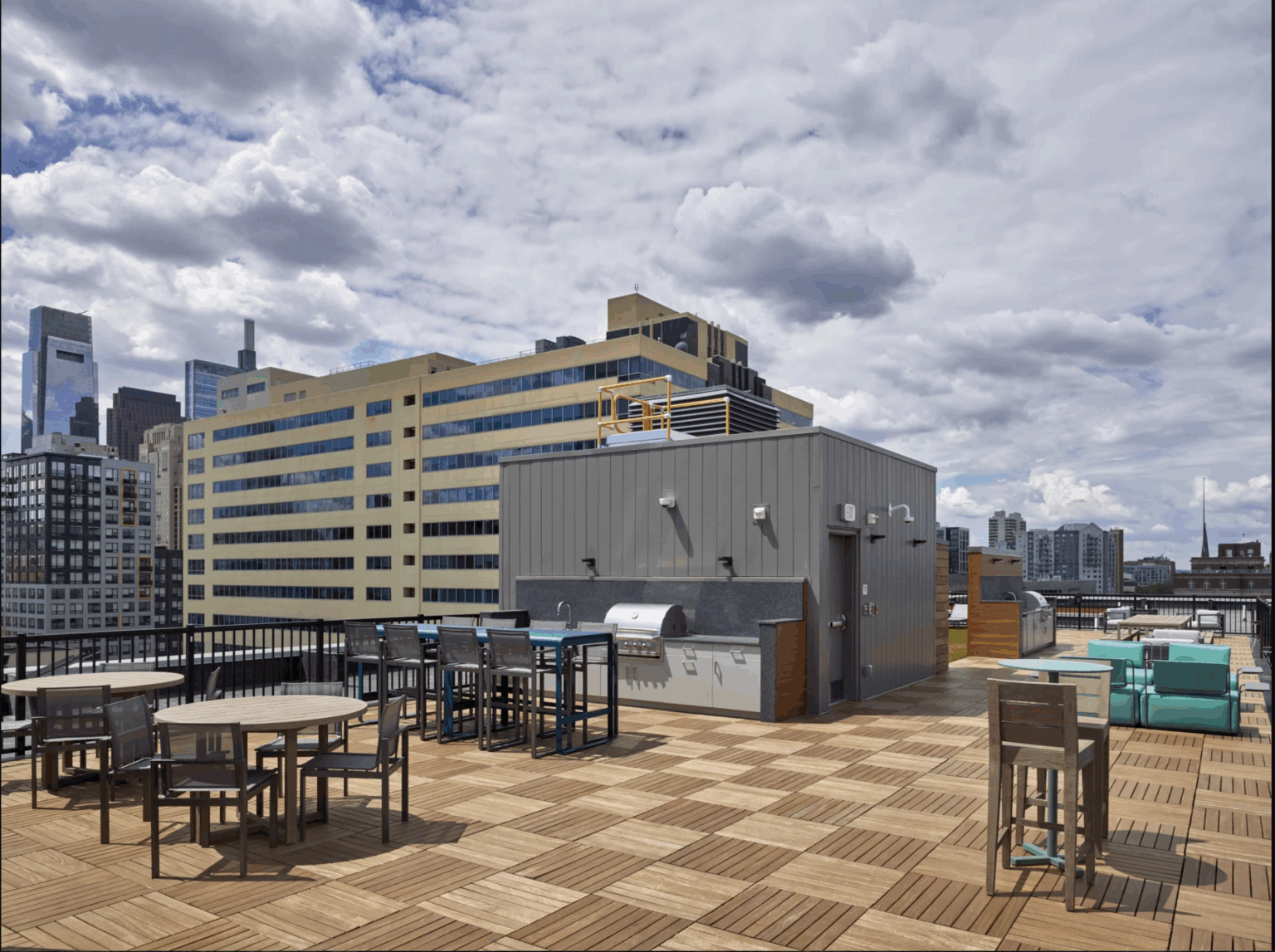 SkyWalk Ipe Wood Tile Roof Deck at LVL North Philadelphia Apartments - Philadelphia, PA by Skydeck USA