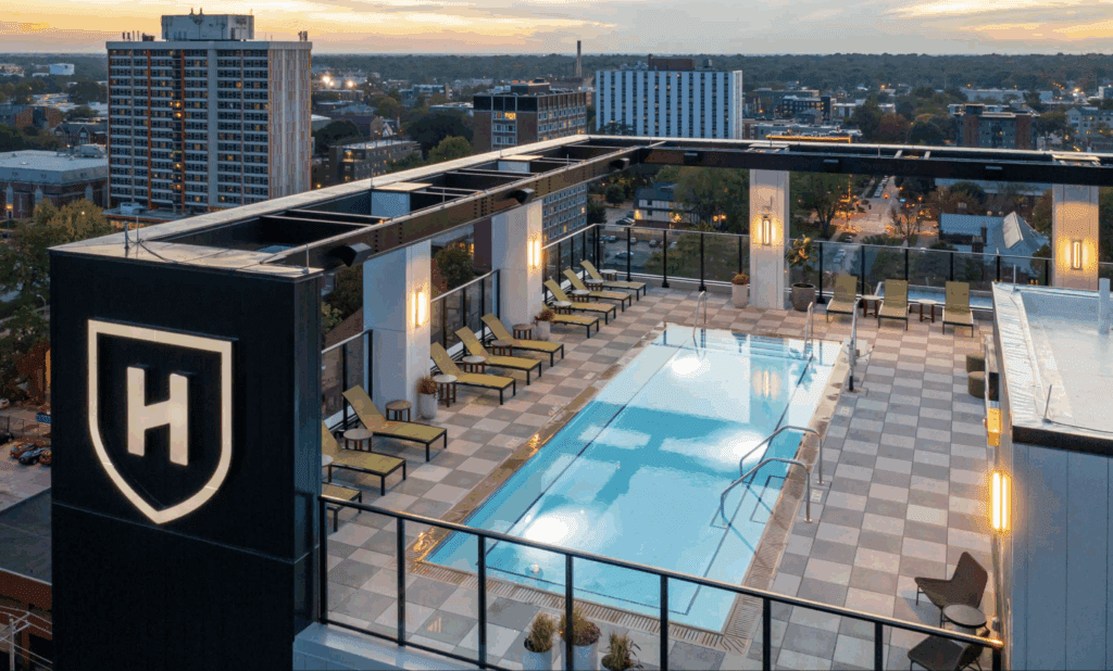 Pool Roof Deck at The Hub on Campus - University of Illinois - Champaign, IL3 - SD-56C Light Gray and SD-91D Lakeshore Concrete Pavers