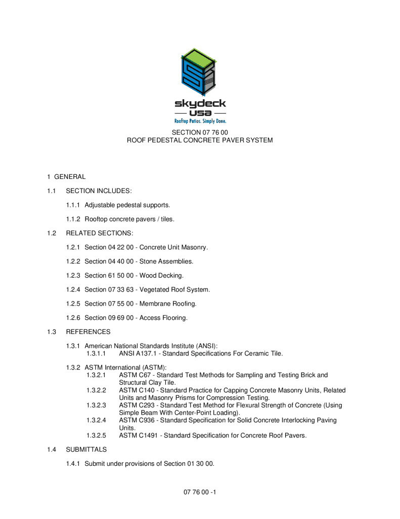 07-76-00 - SkyWalk Concrete Paver Specification for Architects