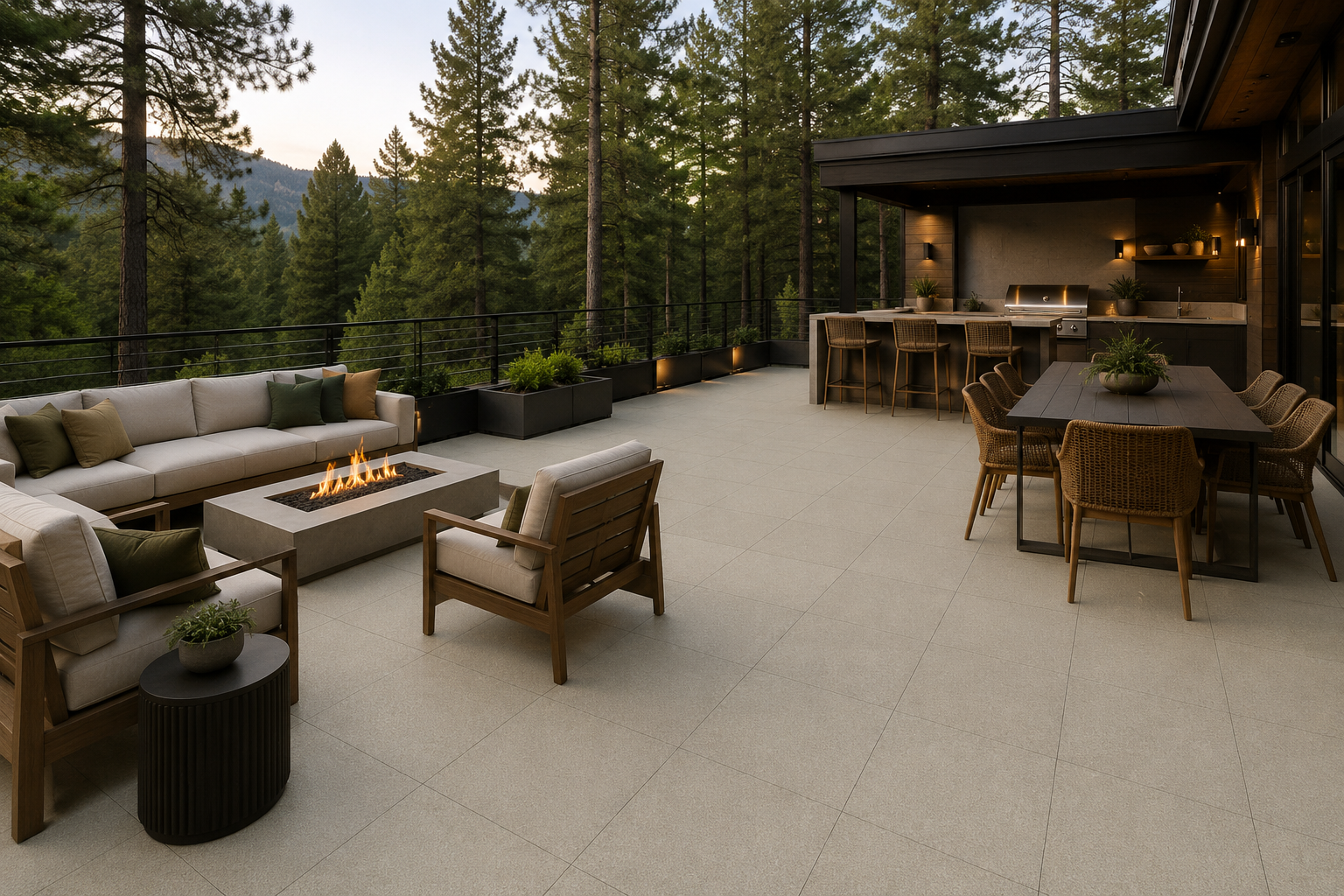 Monochrome Bone 2cm Porcelain Paver by Skydeck USA on a Colorado Mountain view Home