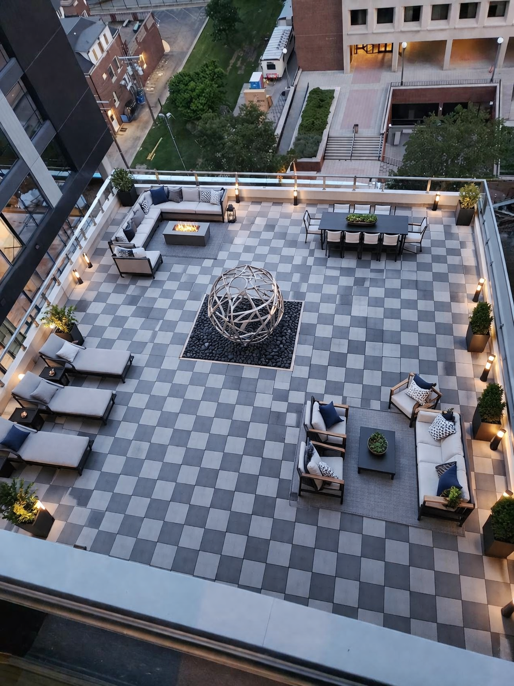 SkyWalk Concrete Pavers on Pedestals in SD-56C Light Gray and SD-91D Lakeshore