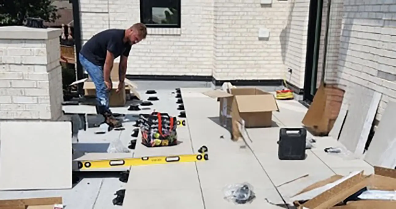 Limestone Porcelain SkyWalk Pavers in 24" x 24" on SkyJack Adjustable Pedestals