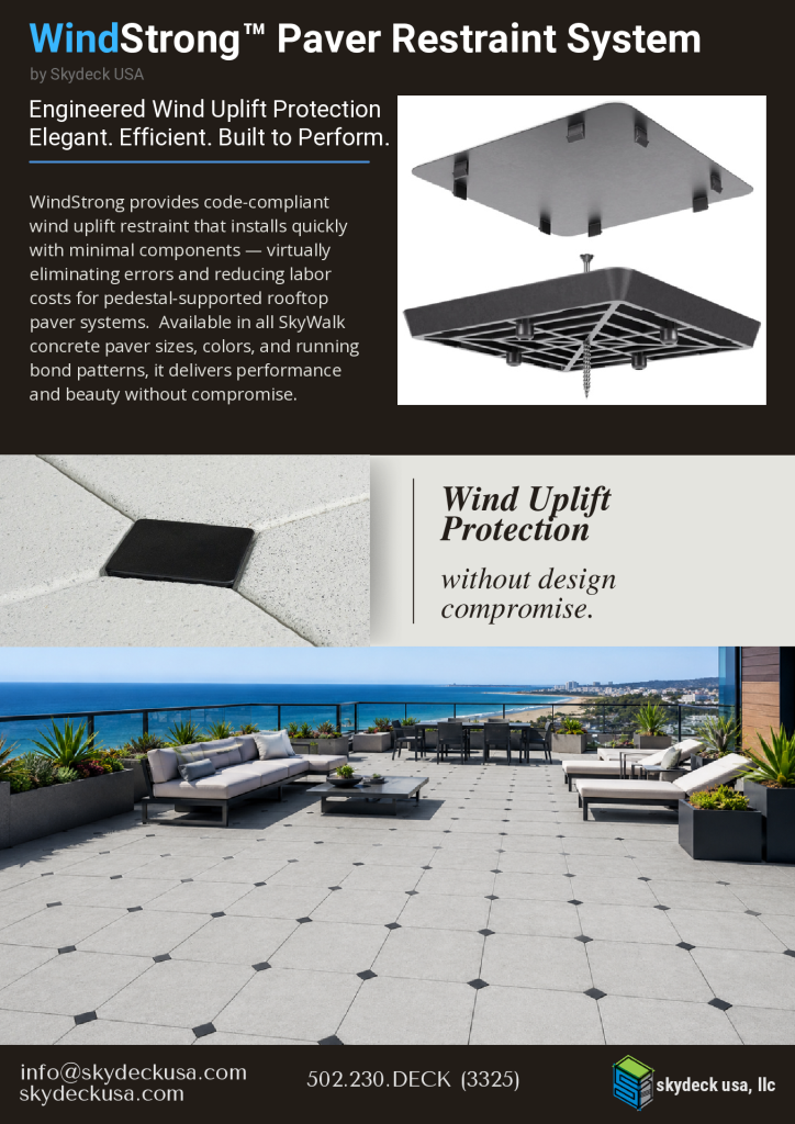 WindStrong Paver Restraint System by Skydeck USA. Wind Uplift restraint for Paver Pedestals.
